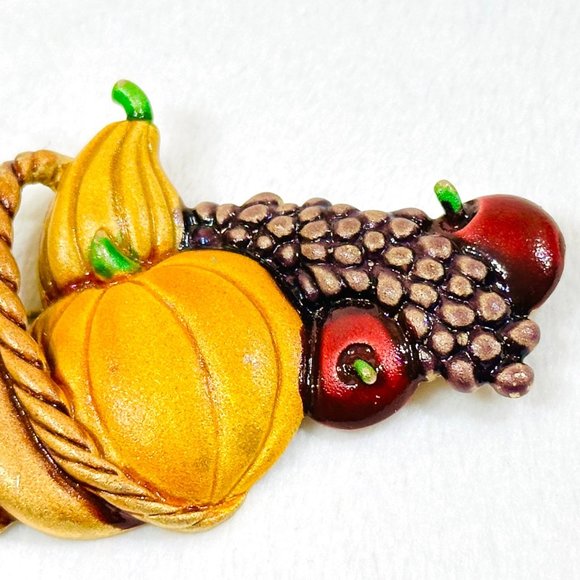 Vintage Tona Enameled Cornucopia Brooch 1980s - Picture 3 of 5